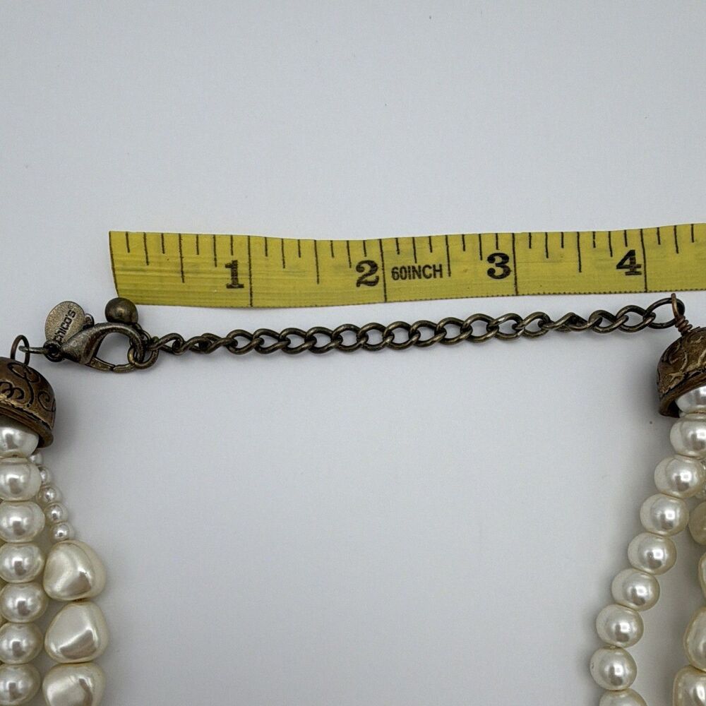 Chico's Signed Multi-Strand Faux Pearl Beaded Statement Necklace 18-22” Adj - Picture 7 of 8